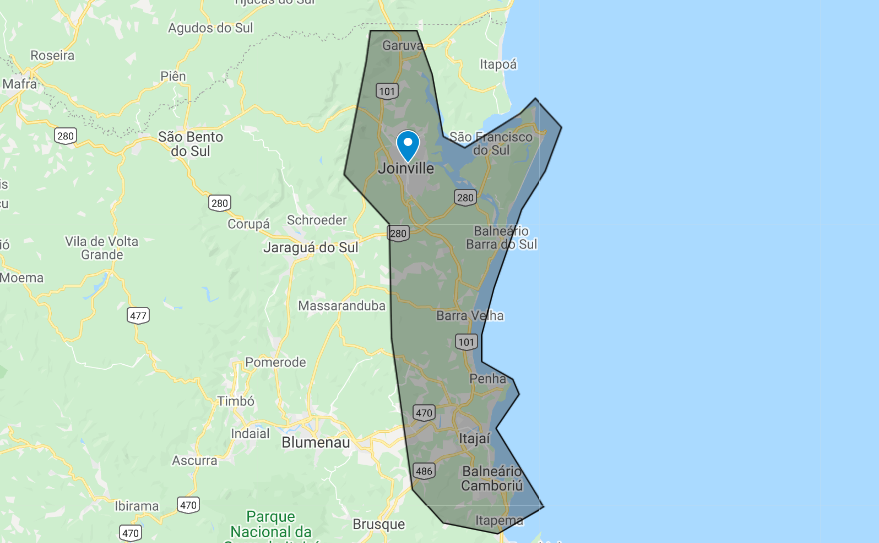 Mapa da área de atendimento Solução Ideal